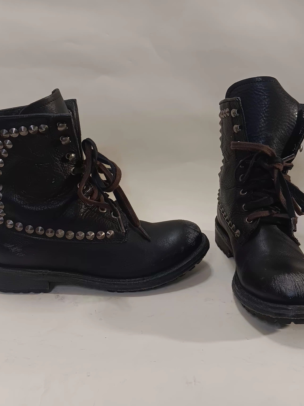 Ash Black Studded Lace-Up Combat Boots